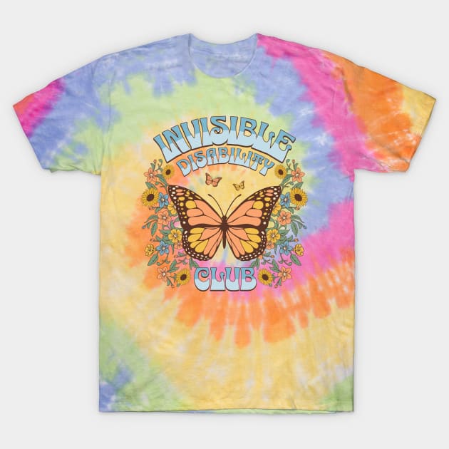 Invisible Disability Club Shirt Funny Hidden Illness Retro Butterfly T-Shirt by PUFFYP